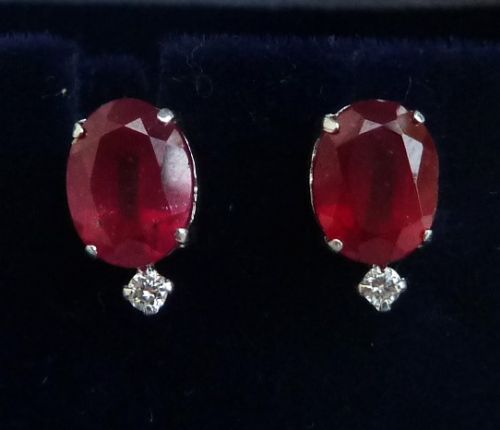 Gorgeous Art Deco 18ct 18k White Gold 3.50ct Ruby and Diamond Vintage Antique Earrings