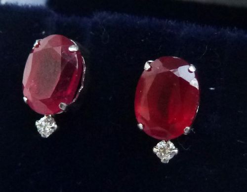 fig 1. Gorgeous art deco 18ct 18k white gold 3.50ct ruby and diamond vintage antique earrings