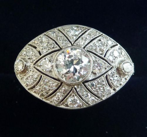 Beautiful Art Deco Platinum 1.20ct Diamond Cluster Vintage Antique Ring