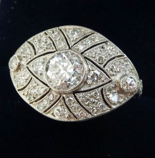 fig 1. Beautiful art deco platinum 1.20ct diamond cluster vintage antique ring