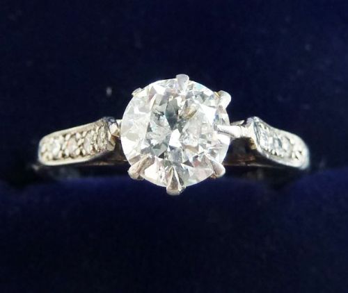 Beautiful Art Deco 18ct White Gold 1ct Diamond Solitaire Engagement Vintage Antique Ring