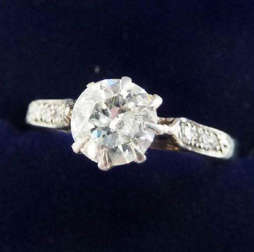 fig 1. Beautiful art deco 18ct white gold 1ct diamond solitaire engagement vintage antique ring