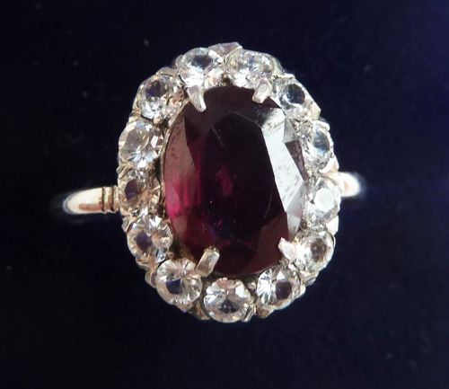 fig 1. Beautiful art deco 18ct 18k white gold garnet and white sapphire cluster vintage antique ring