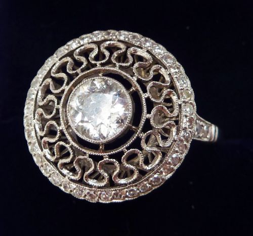 fig 1. Stunning art deco platinum 1.10ct diamond cluster vintage antique ring
