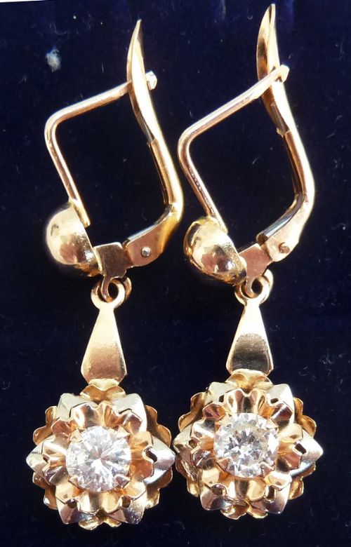 Beautiful 18ct 18k Gold Victorian 0.90ct Diamond Dangle Vintage Antique Earrings