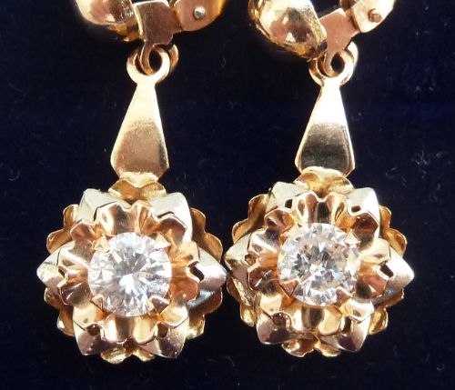 fig 1. Beautiful 18ct 18k gold victorian 0.90ct diamond dangle vintage antique earrings
