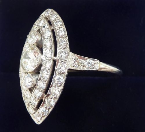fig 2. Stunning art deco platinum 2.21ct diamond marquise vintage antique cluster ring