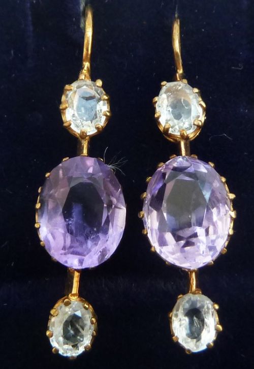 Beautiful Victorian 18ct 18k Gold 3.80ct Amethyst and 1ct Aquamarine Vintage Antique Dangle Earrings