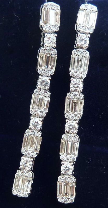 fig 1. Stunning art deco 18ct 18k white gold 1.45ct baguette diamond vintage antique dangle earrings