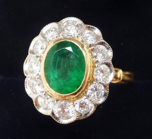 fig 1. Stunning art deco 18ct and white gold emerald and diamond vintage antique cluster ring