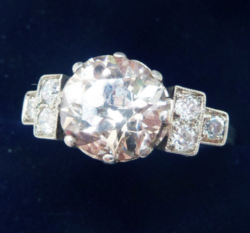 fig 1. Stunning art deco platinum 3.05ct old cut diamond solitaire vintage antique engagement ring