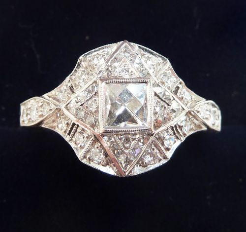 Gorgeous Art Deco 18ct 18k White Gold 1ct French Cut Diamond Vintage Antique Ring