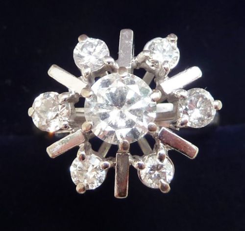 Gorgeous Art Deco 18ct 18k White Gold 1.30ct Diamond Daisy Cluster Vintage Antique Ring