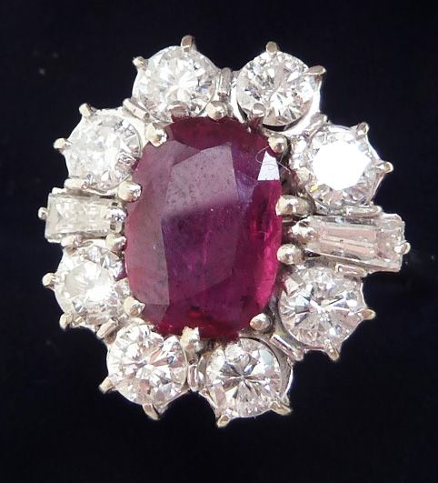 fig 1. Fabulous art deco 18ct 18k white gold 2.75ct ruby and 1.60ct diamond vintage antique cluster ring