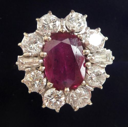 fig 2. Fabulous art deco 18ct 18k white gold 2.75ct ruby and 1.60ct diamond vintage antique cluster ring