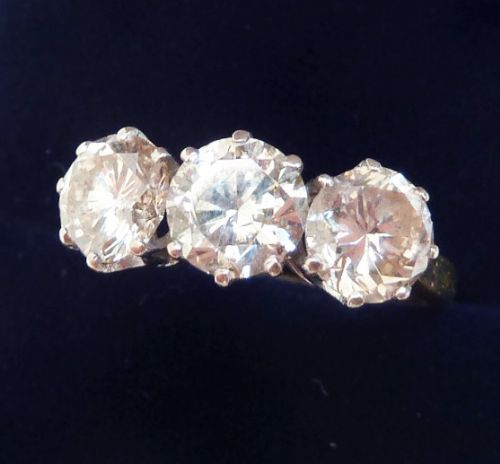 fig 1. Gorgeous 18ct and white gold 2.45ct diamond three stone vintage antique trilogy ring