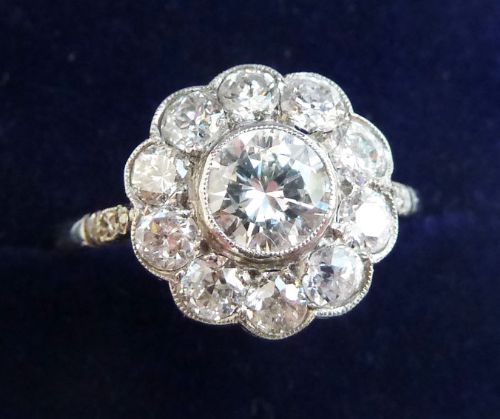 fig 2. Gorgeous art deco platinum 1.52ct diamond daisy vintage antique cluster ring