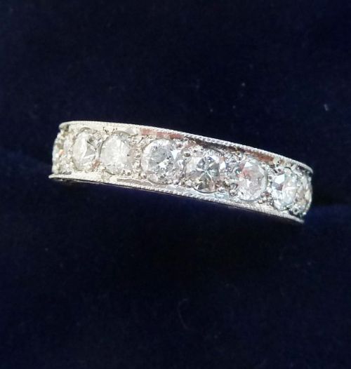 fig 1. Stunning art deco platinum 1.52ct diamond full vintage antique eternity ring small size K