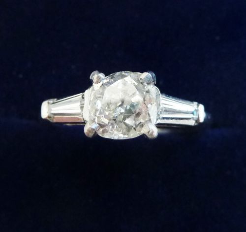Stunning Platinum Art Deco 1.20ct Diamond and Baguette Solitaire Vintage Antique Engagement Ring