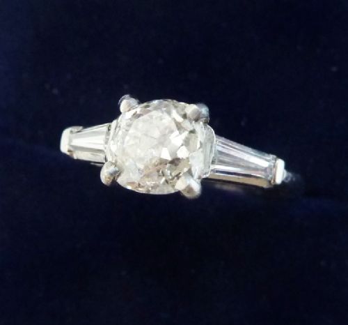 fig 1. Stunning platinum art deco 1.20ct diamond and baguette solitaire vintage antique engagement ring
