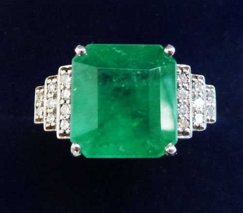 Stunning Art Deco 18ct White Gold 5.50ct Emerald and Diamond Vintage Antique Cluster Ring