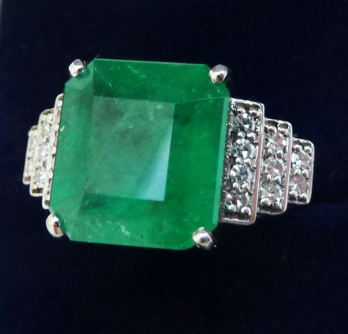 fig 1. Stunning art deco 18ct white gold 5.50ct emerald and diamond vintage antique cluster ring