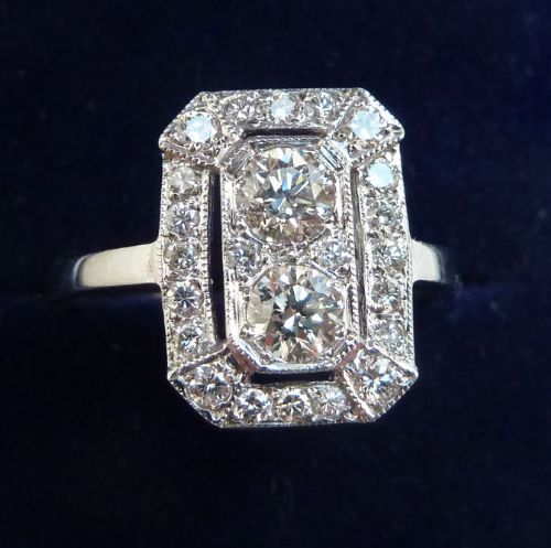 fig 1. Gorgeous platinum art deco 0.75ct Diamond vintage antique cluster ring