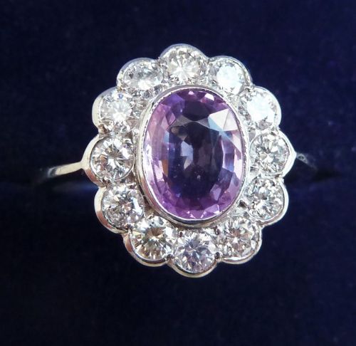 fig 2. Fabulous art deco platinum 1.50ct pink sapphire and diamond vintage antique cluster ring