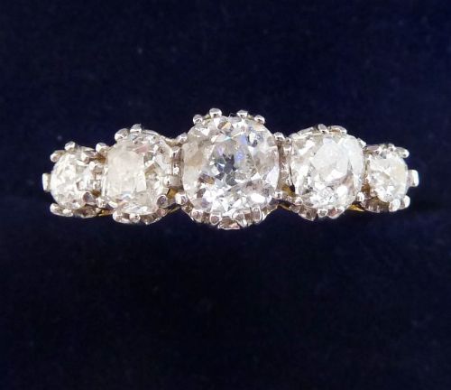 Beautiful Art Deco 18ct 18k Gold 1.30ct Diamond Five Stone Vintage Antique Ring