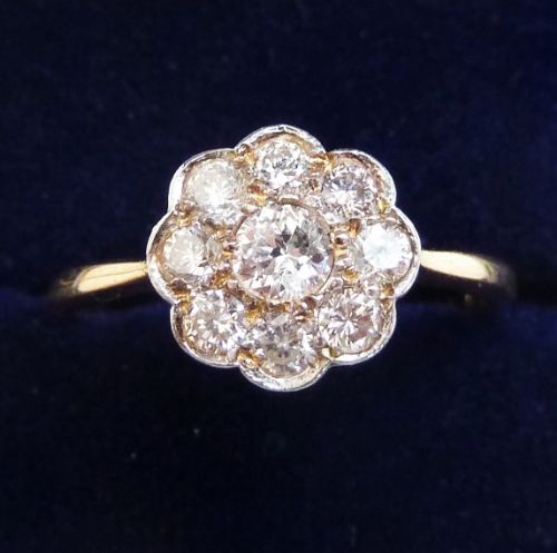 Beautiful Art Deco 18ct 18k and White Gold 0.50ct Diamond Vintage Antique Daisy Ring
