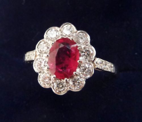 fig 1. Gorgeous art deco platinum 1ct ruby and diamond vintage antique cluster ring