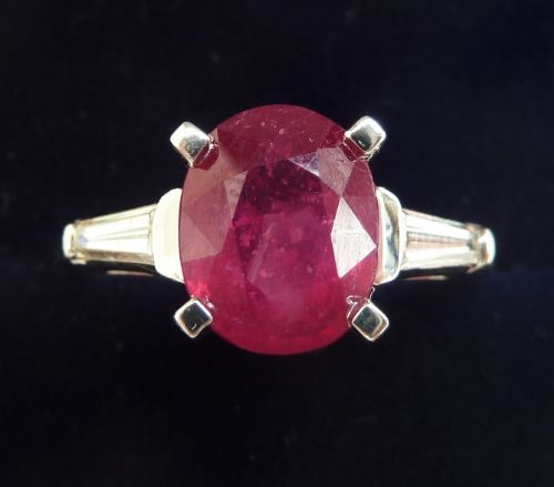 Gorgeous Platinum Art Deco 2.43ct Ruby and Baguette Diamond Trilogy Vintage Antique Ring