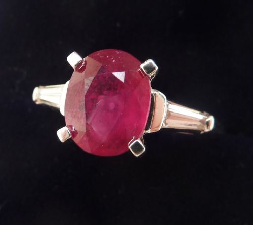 fig 1. Gorgeous platinum art deco 2.43ct ruby and baguette diamond trilogy vintage antique ring
