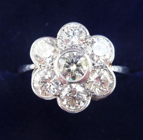 Stunning Art Deco Platinum 1.50ct Diamond Daisy Vintage Antique Cluster Ring