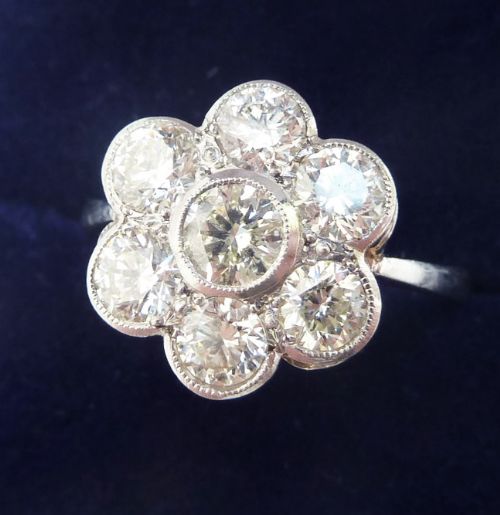 fig 1. Stunning art deco platinum 1.50ct diamond daisy vintage antique cluster ring