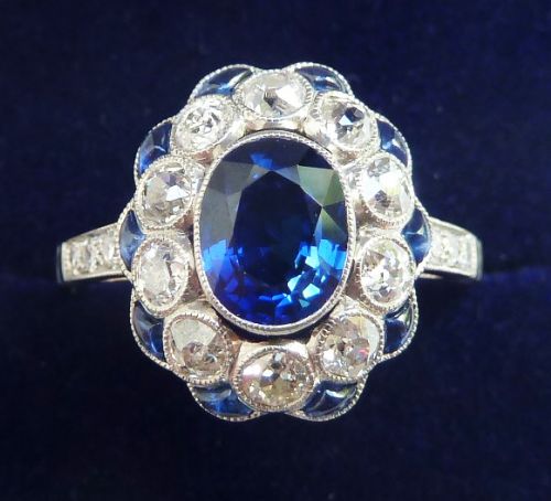Gorgeous Platinum 1.40ct Sapphire and Diamond Cluster Vintage Antique Ring