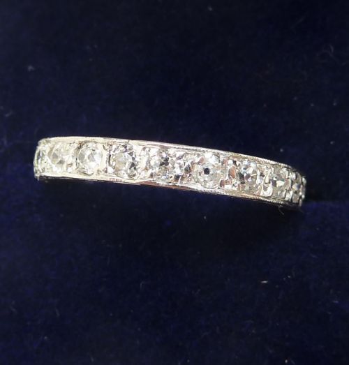 fig 1. Beautiful art deco platinum 0.66ct diamond eternity vintage antique ring size L