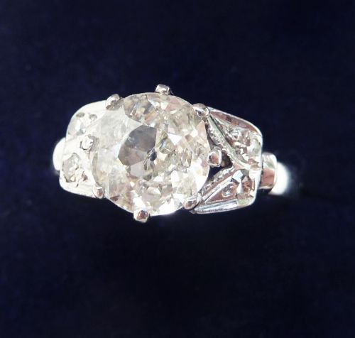fig 1. Stunning art deco platinum 1.43ct old cut diamond solitaire vintage antique engagement ring
