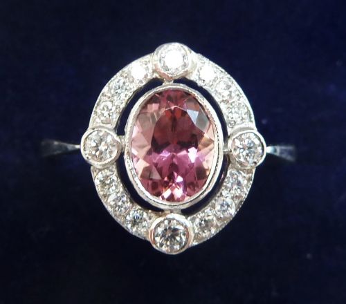 Gorgeous Art Deco Platinum 1.25ct Pink Sapphire and Diamond Vintage Antique Cluster Rinr
