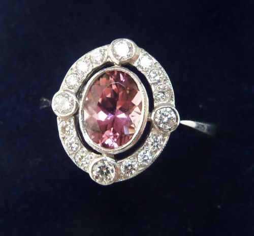 fig 1. Gorgeous art deco platinum 1.25ct pink sapphire and diamond vintage antique cluster rinr