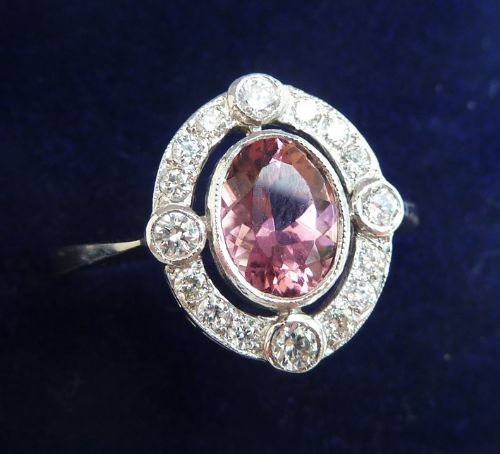 fig 2. Gorgeous art deco platinum 1.25ct pink sapphire and diamond vintage antique cluster rinr