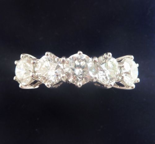 Stunning Art Deco 18ct 18k White Gold 2.25ct Vs Diamond Five Stone Vintage Antique Ring