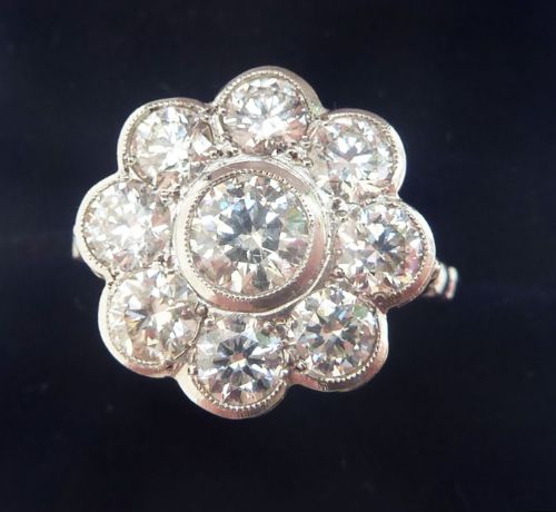 fig 1. Stunning art deco platinum 2.65ct diamond daisy vintage antique cluster ring