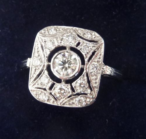 fig 1. Gorgeous art deco platinum 0.69ct diamond vintage antique cluster ring