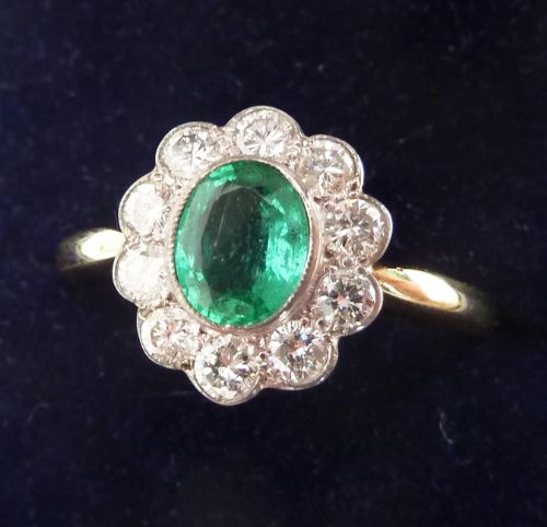 fig 1. Gorgeous art deco 18ct and white gold 0.50ct emerald and diamond vintage antique ring