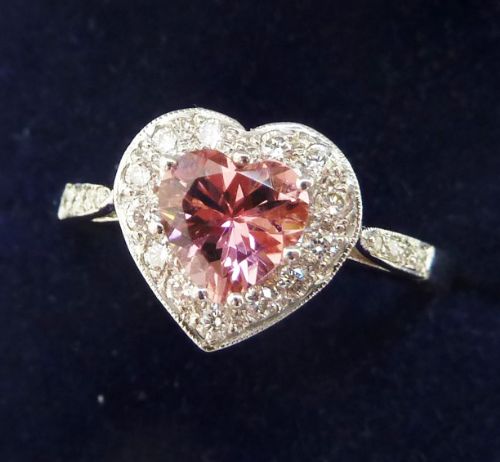 fig 1. Gorgeous art deco platinum pink heart tourmaline and diamond vintage antique cluster ring
