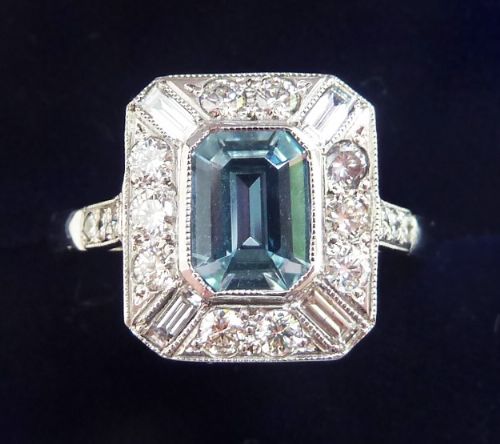 Gorgeous Platinum Art Deco 0.70ct Emerald Cut Aquamarine and Diamond Vintage Antique Ring