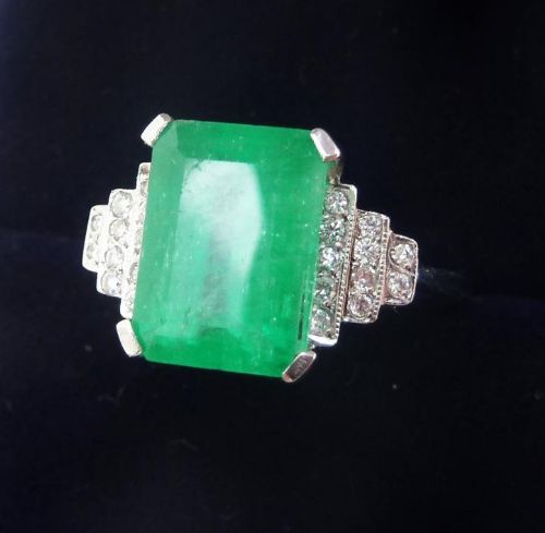 fig 1. Stunning art deco 18ct white gold 3.15ct emerald and diamond vintage antique ring
