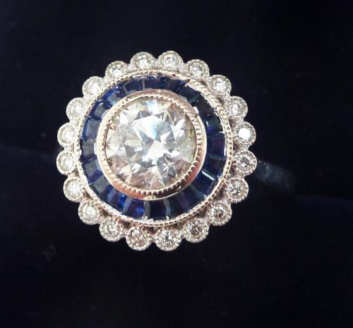 fig 2. Gorgeous art deco platinum 1.20ct diamond and baguette sapphire vintage antique target ring