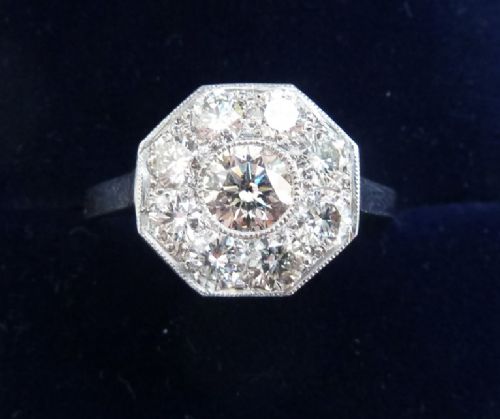 Gorgeous Art Deco Platinum 1.04ct Diamond Vintage Antique Cluster Ring